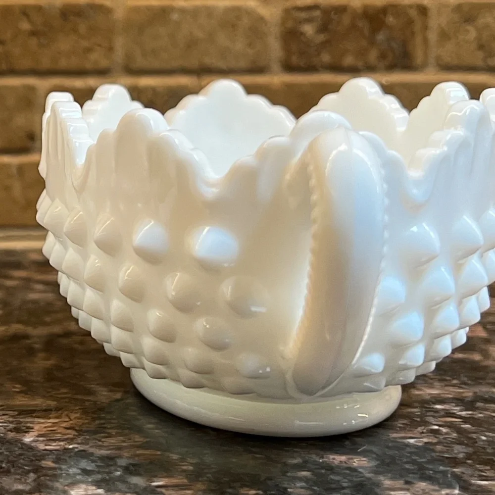 Two Vintage Fenton Hobnail Milk Glass Nut or Candy Bowl